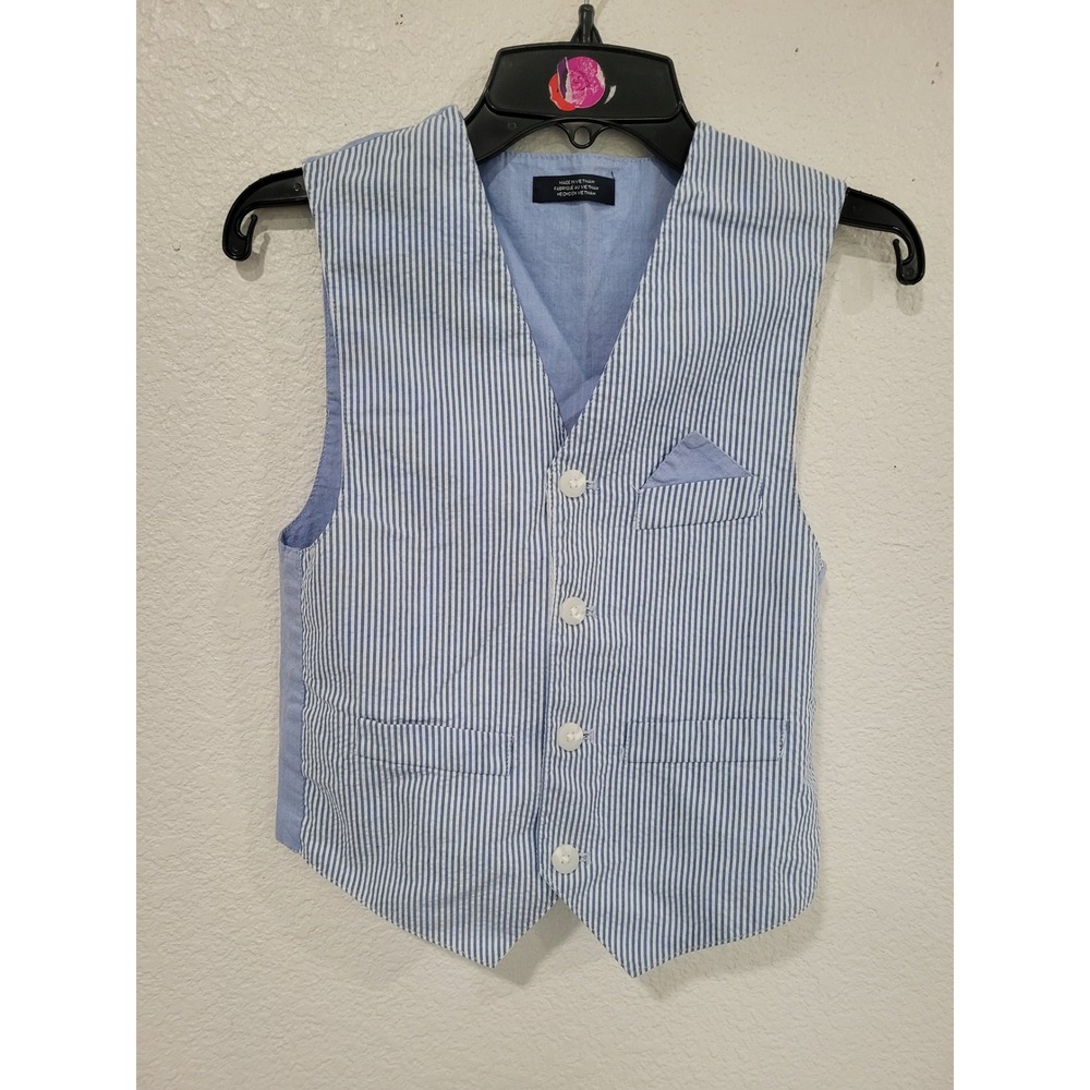 Tommy Hilfiger Boys Blue White Seersucker Striped Suit Vest 8 Formal Preppy #8